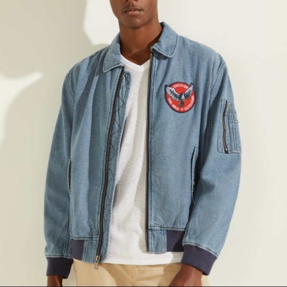 New GUESS Osaka Indigo Bomber Jacket SZ L